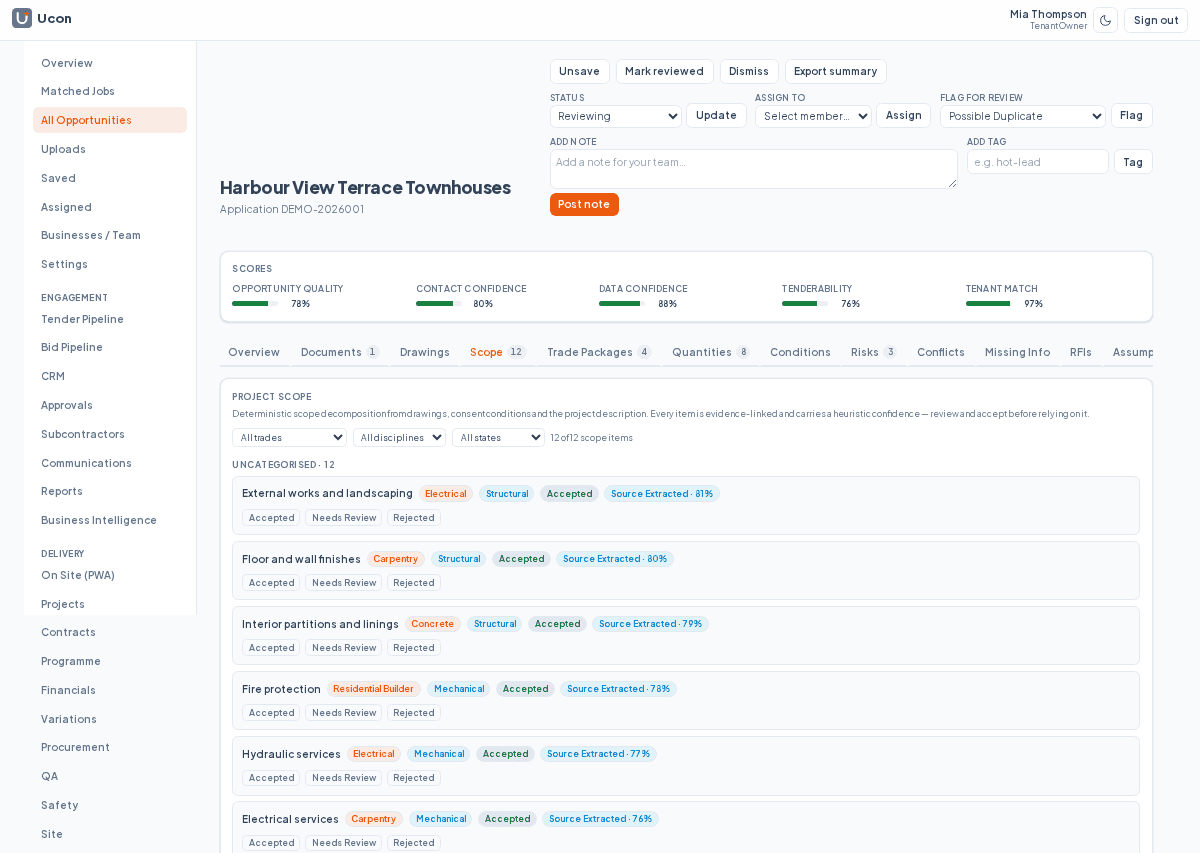 Ucon Builds product view for Features